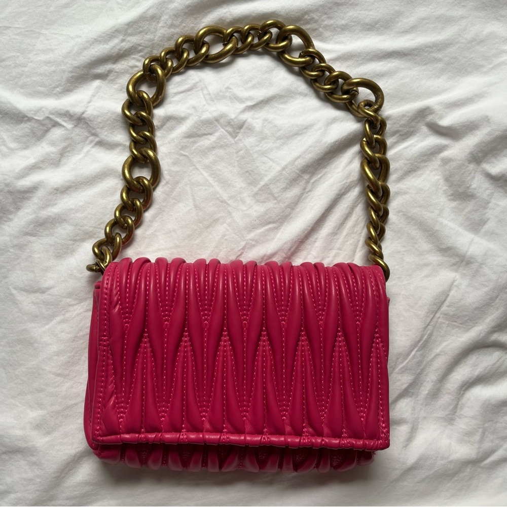 Montana West Hot Pink Quilted Shoulder Bag with Chain Strap